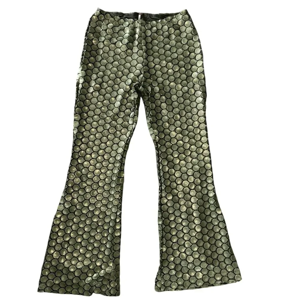 FREE PEOPLE Wilder Days Sequined Flared Pants in Olive Size 10 New MSRP $198